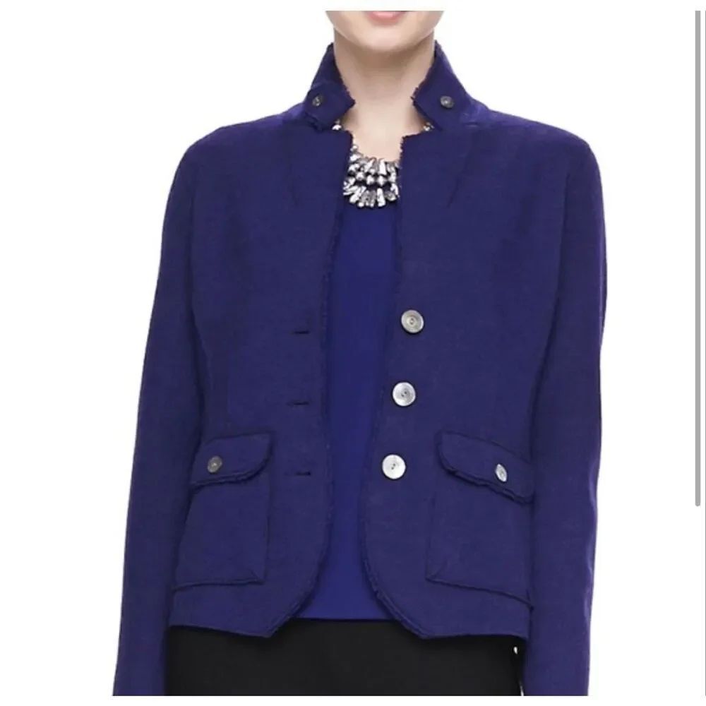 Eileen Fisher felted wool three button blazer cardigan size small blueish purple
